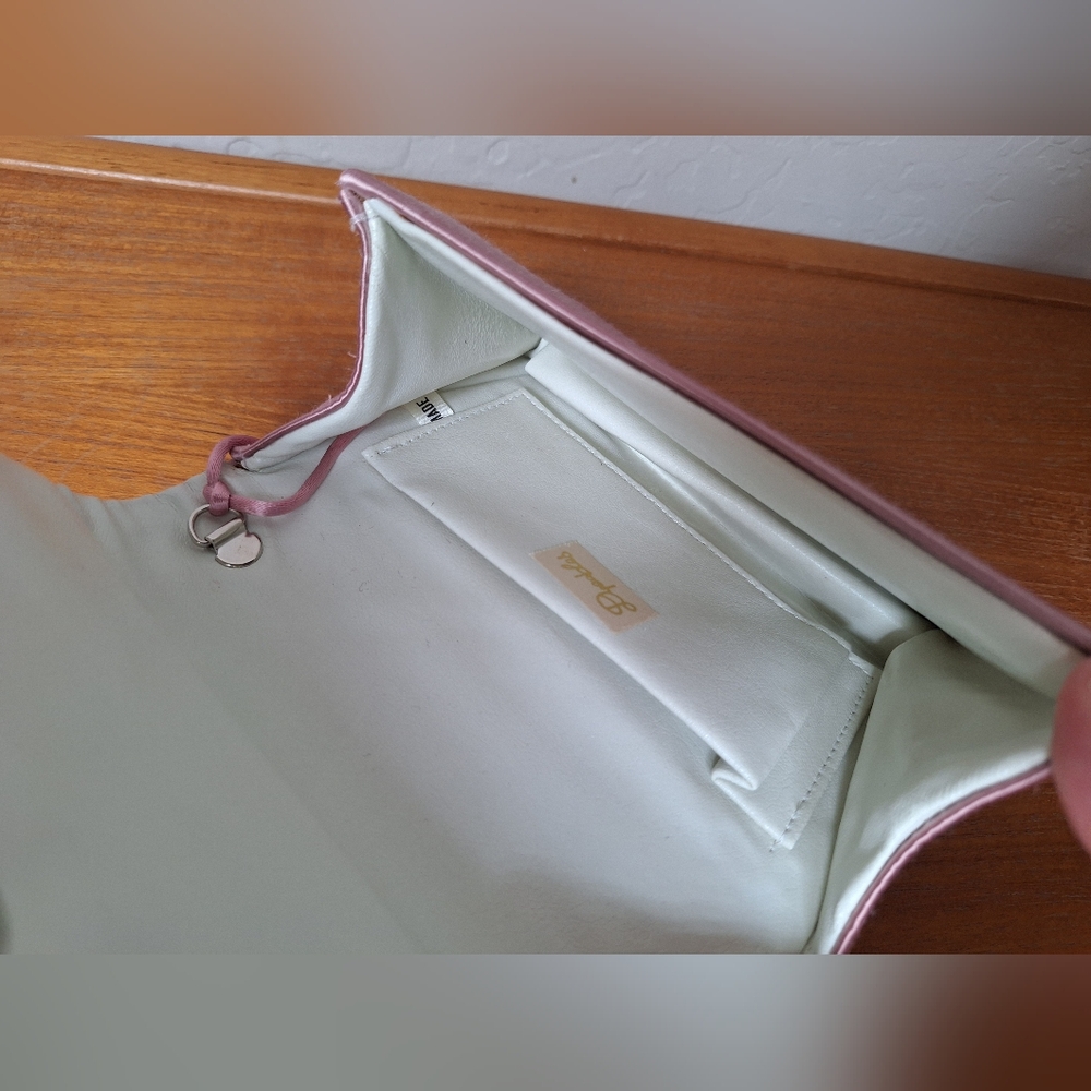 Vtg Pink Satin Box Clutch Evening Structured Mauve Minimalist Prom HOCO Formal - Picture 7 of 13